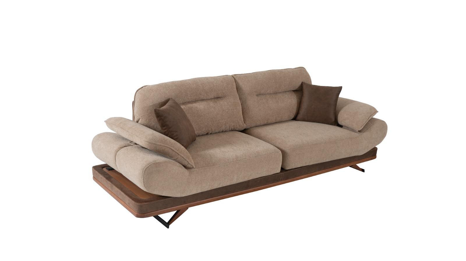 Luxuria Living Bosphorus Collection modern luxury 3-seat sofa and armchair set in beige and brown upholstery