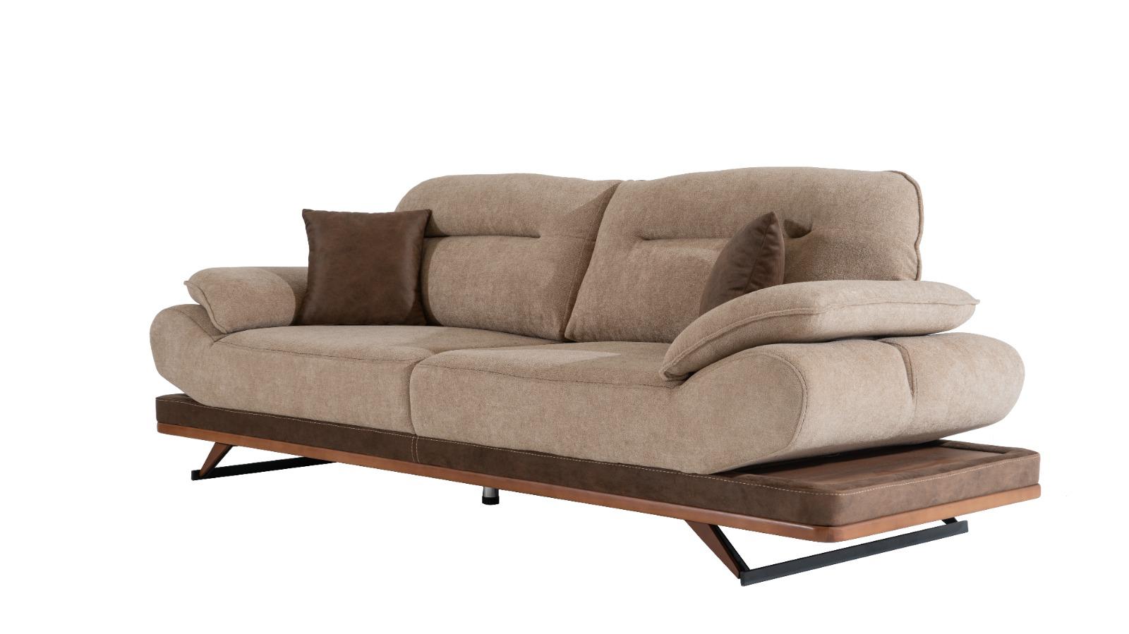 Luxuria Living Bosphorus Collection modern luxury sofa and armchair set in beige and brown upholstery