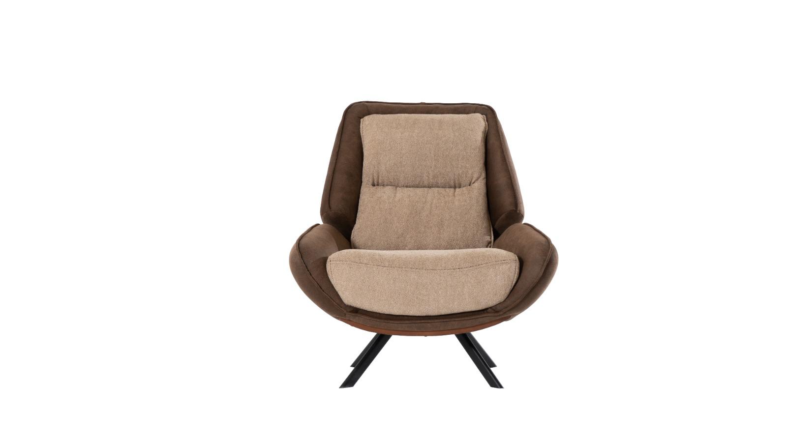 Bosphorus armchair in beige and brown upholstery with sculptural modern design