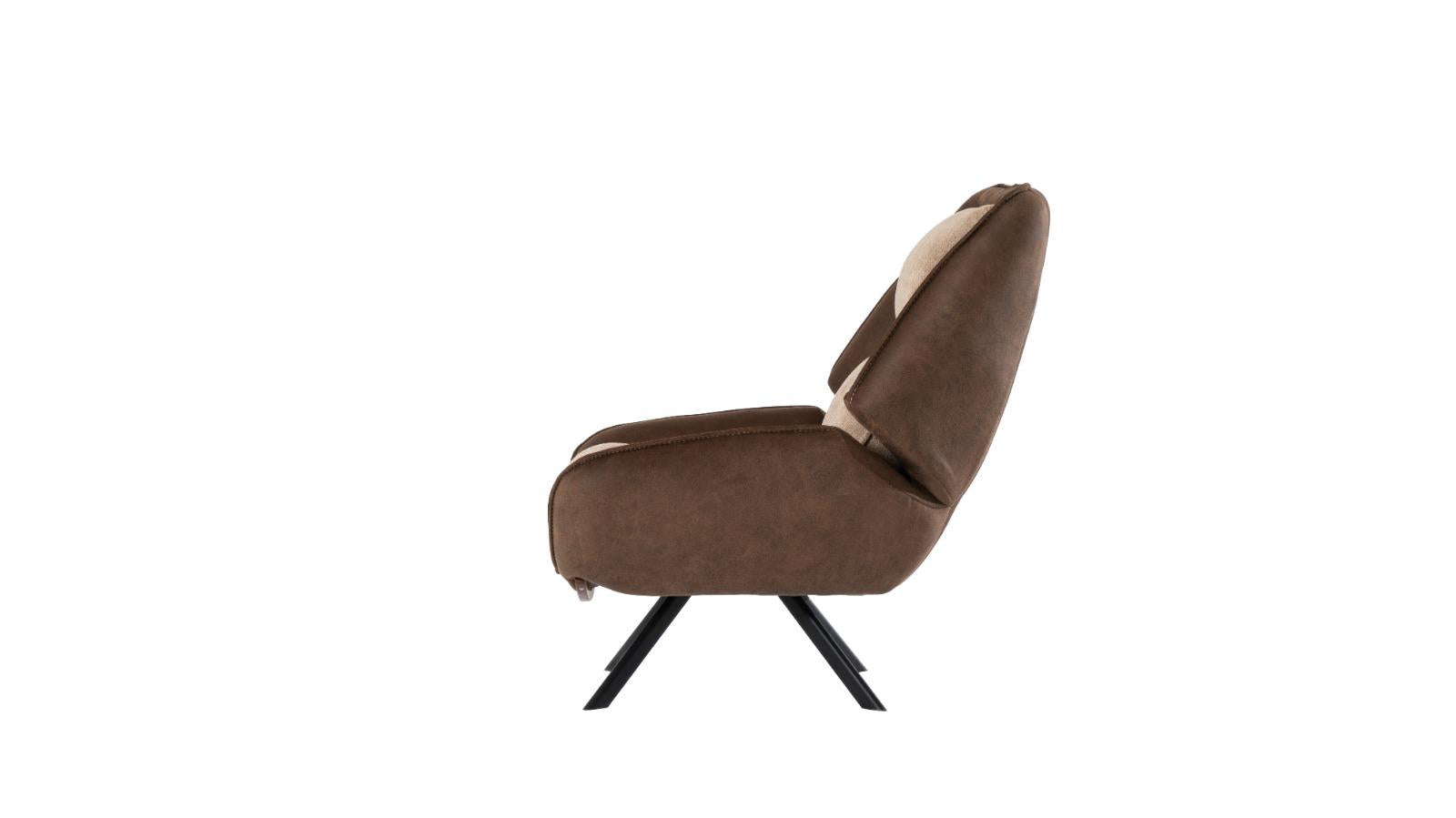 Side profile of the Luxuria Living Bosphorus armchair showcasing curved silhouette, upholstered seat, and black metal legs